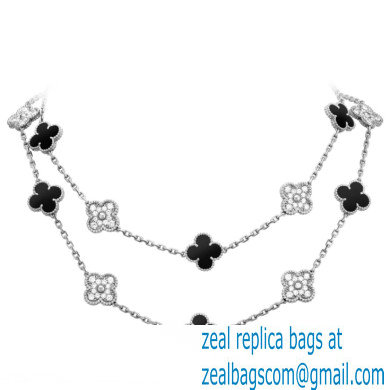 Van Cleef & Arpels Onyx Vintage Alhambra Necklace black with silver diamonds